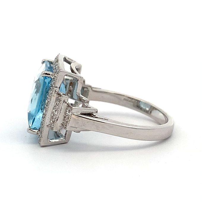 4.3ct Square Aquamarine and Diamond Ring