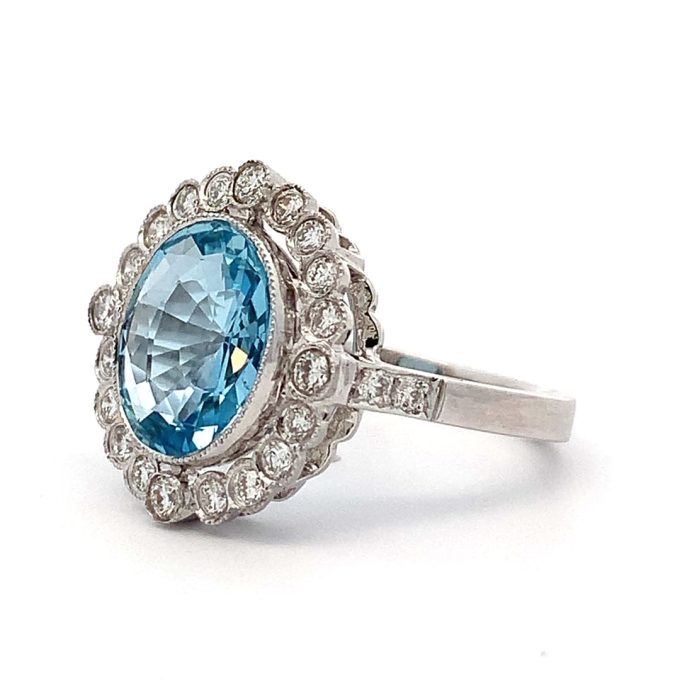 2.7ct Oval Aquamarine and Diamond Dress Ring