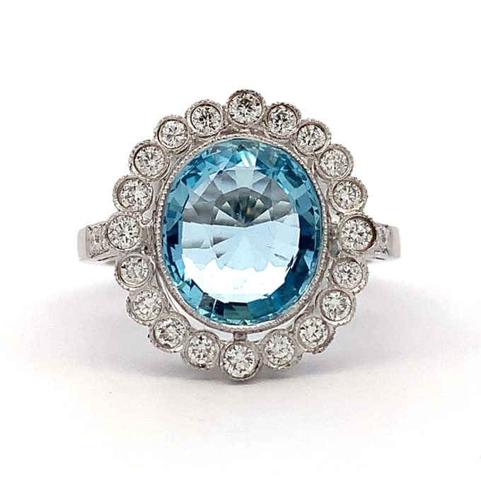 2.7ct Oval Aquamarine and Diamond Dress Ring