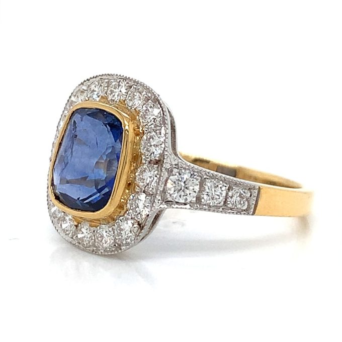 Cushion Cut Blue Sapphire and Diamond Ring