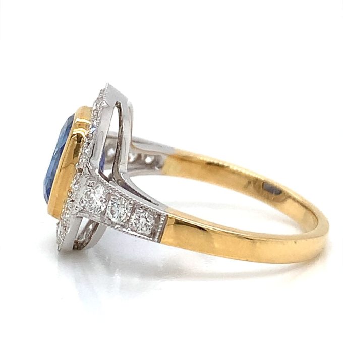 Cushion Cut Blue Sapphire and Diamond Ring