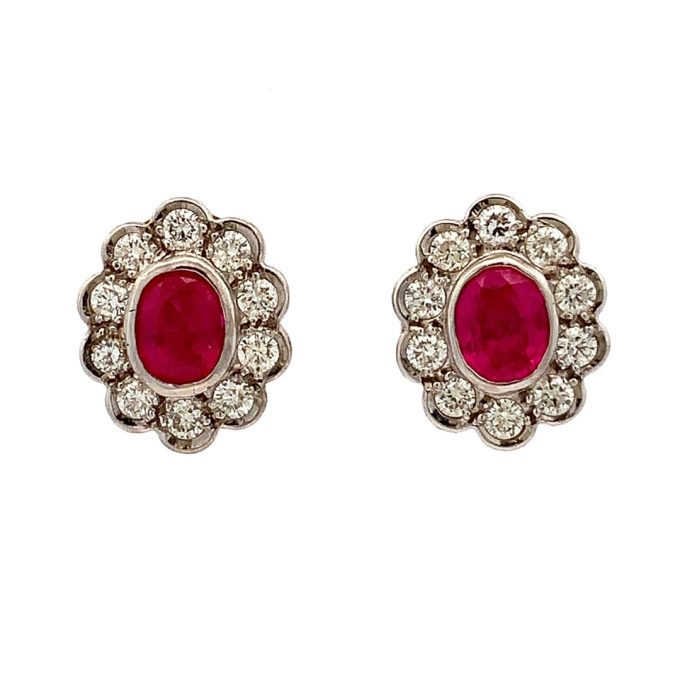Ruby and Diamond Cluster Earrings