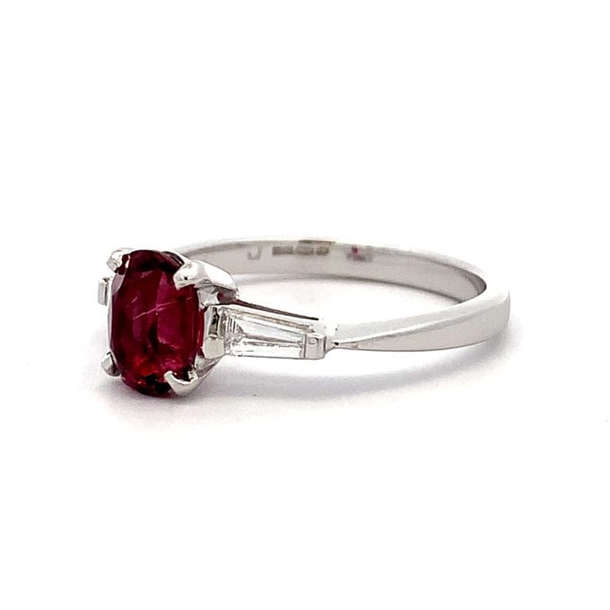 Pink Tourmaline & Taper Diamond Ring