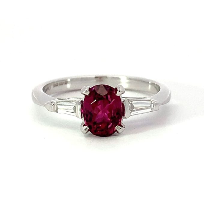 Pink Tourmaline & Taper Diamond Ring