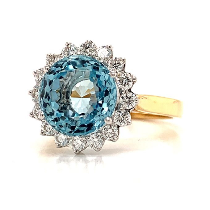 Yellow Gold Aquamarine and Diamond Ring