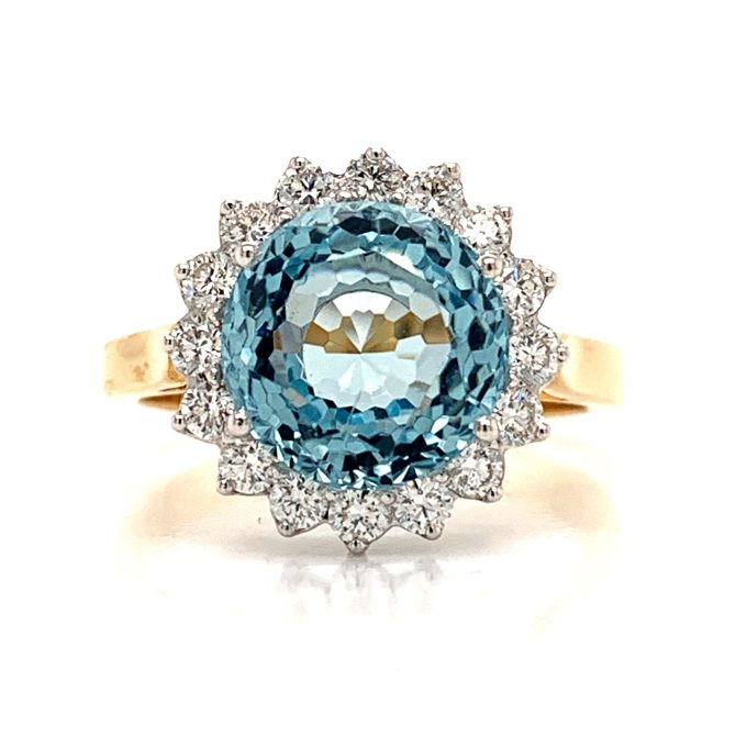 Yellow Gold Aquamarine and Diamond Ring