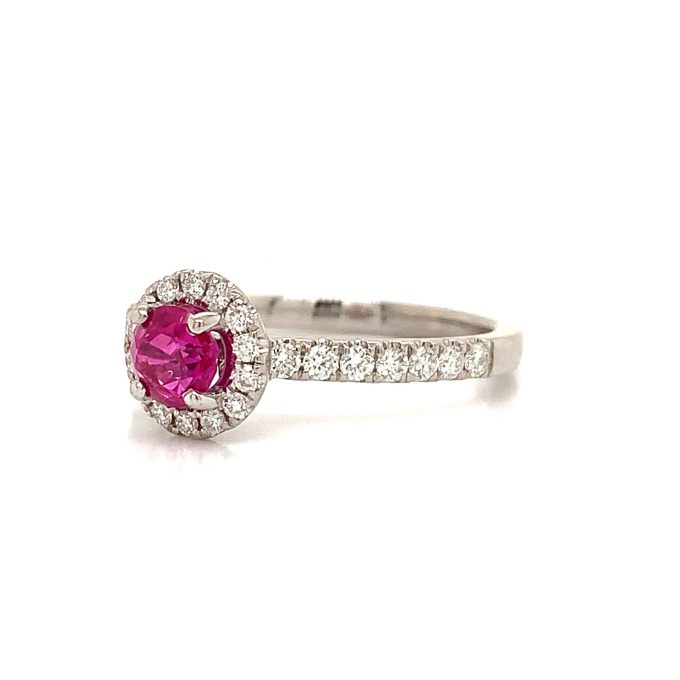 Ruby and Diamond Halo Ring