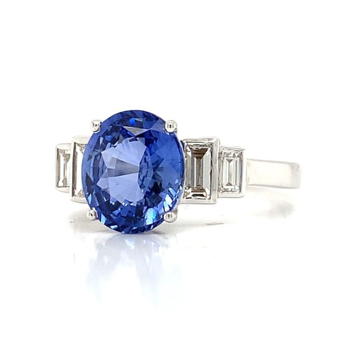 White Gold Deco Blue Sapphire and Diamond Ring