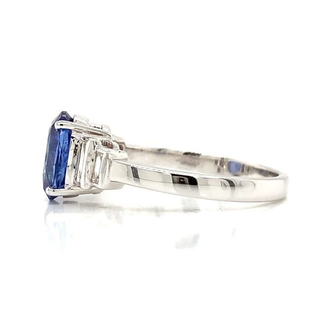 White Gold Deco Blue Sapphire and Diamond Ring