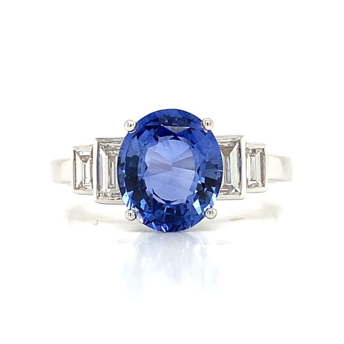 White Gold Deco Blue Sapphire and Diamond Ring