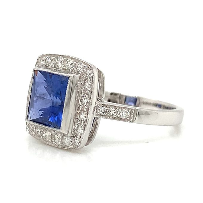 Princess Cut Blue Sapphire and Diamond Ring