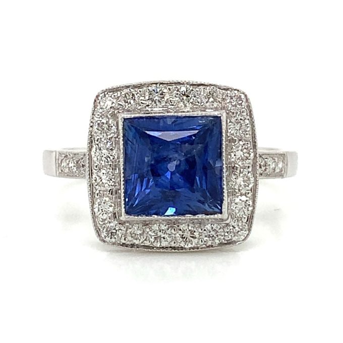 Princess Cut Blue Sapphire and Diamond Ring