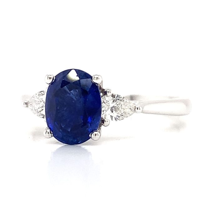 Sapphire and Pear Cut Diamond Platinum Ring