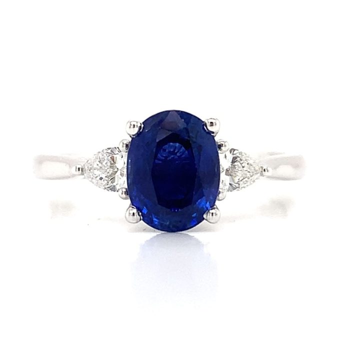 Sapphire and Pear Cut Diamond Platinum Ring