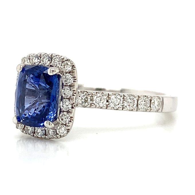 Sapphire and Diamond Pave White Gold Ring