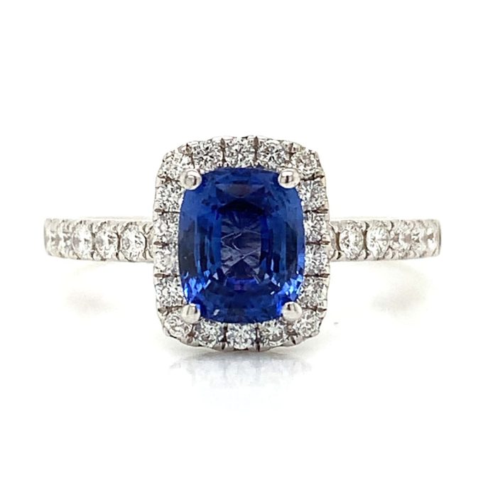 Sapphire and Diamond Pave White Gold Ring