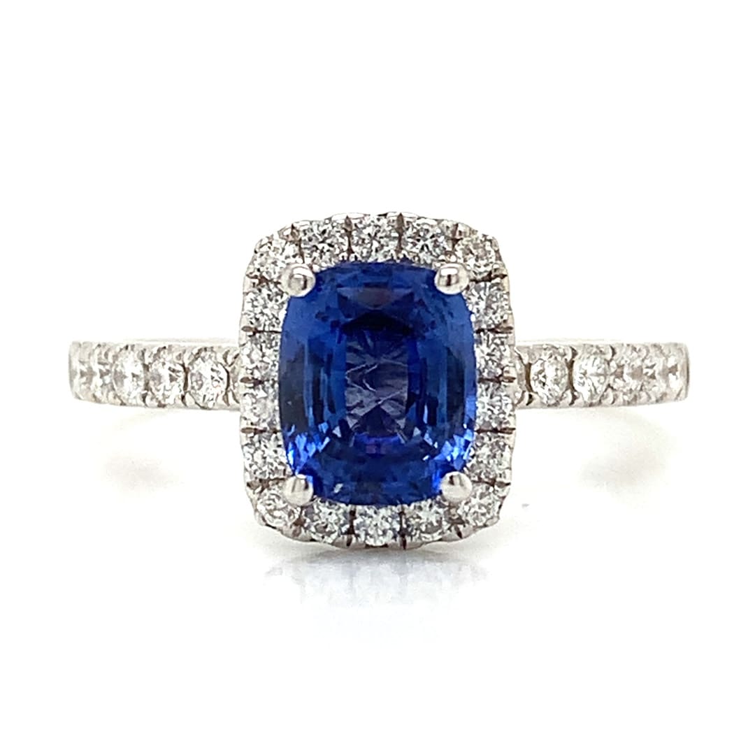 Sapphire and Diamond Pave White Gold Ring