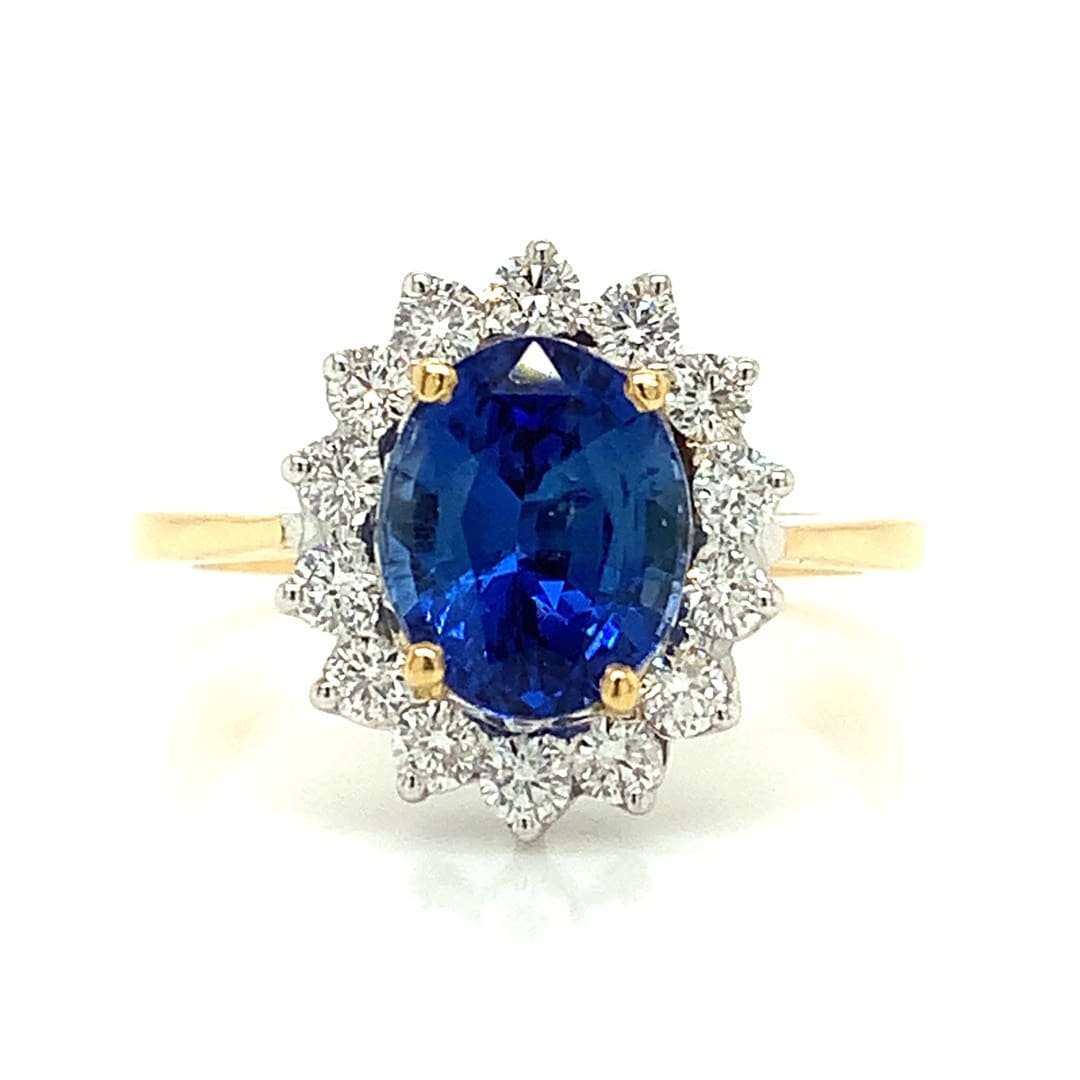 2.38ct Sapphire and Diamond Cluster Ring
