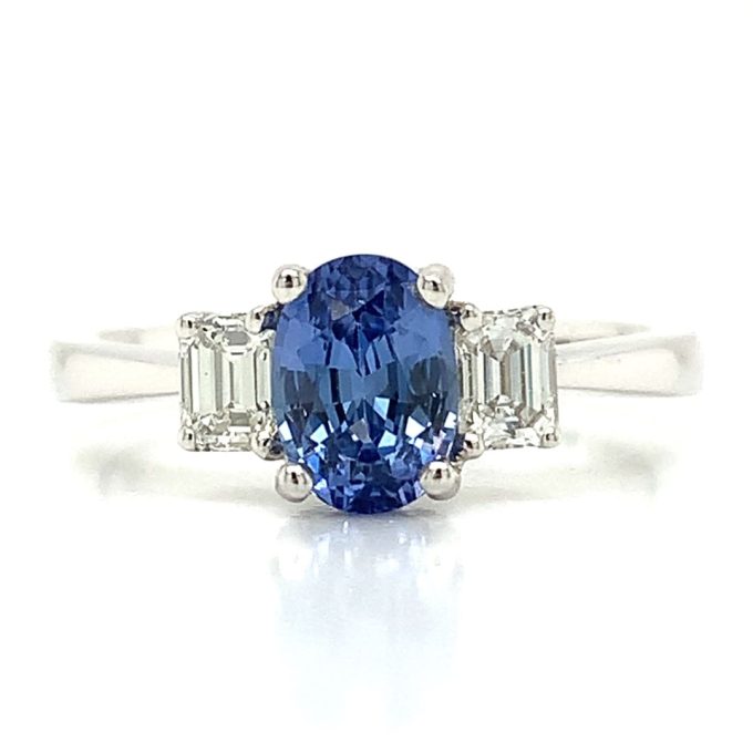 Sapphire and Diamond Three Stone Ring