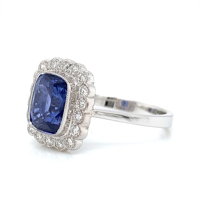 2.82ct Cushion Cut Sapphire and Diamond Ring