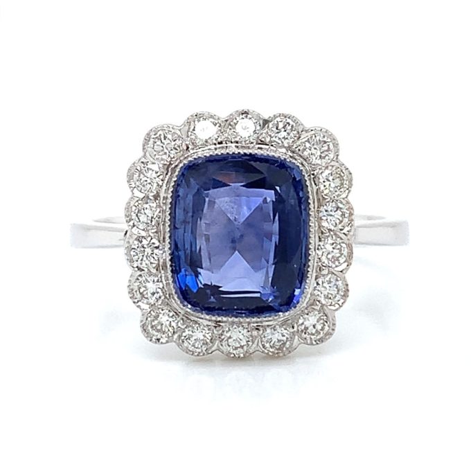2.82ct Cushion Cut Sapphire and Diamond Ring