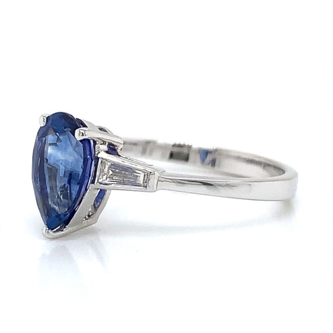 White Gold Pear Cut Sapphire and Diamond Ring