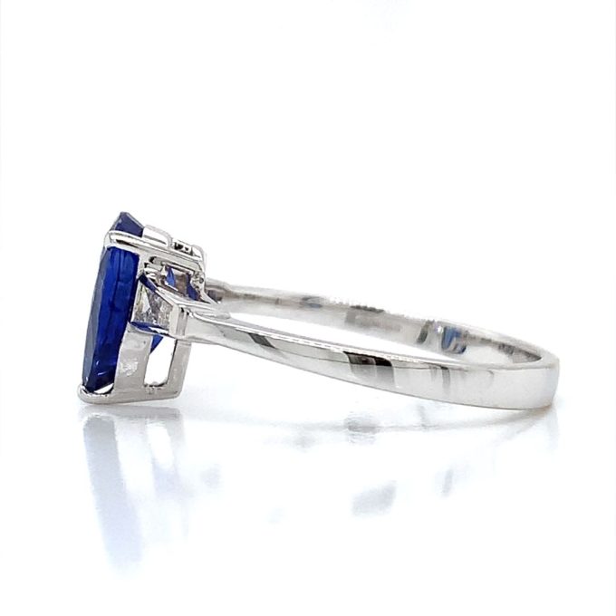 White Gold Pear Cut Sapphire and Diamond Ring