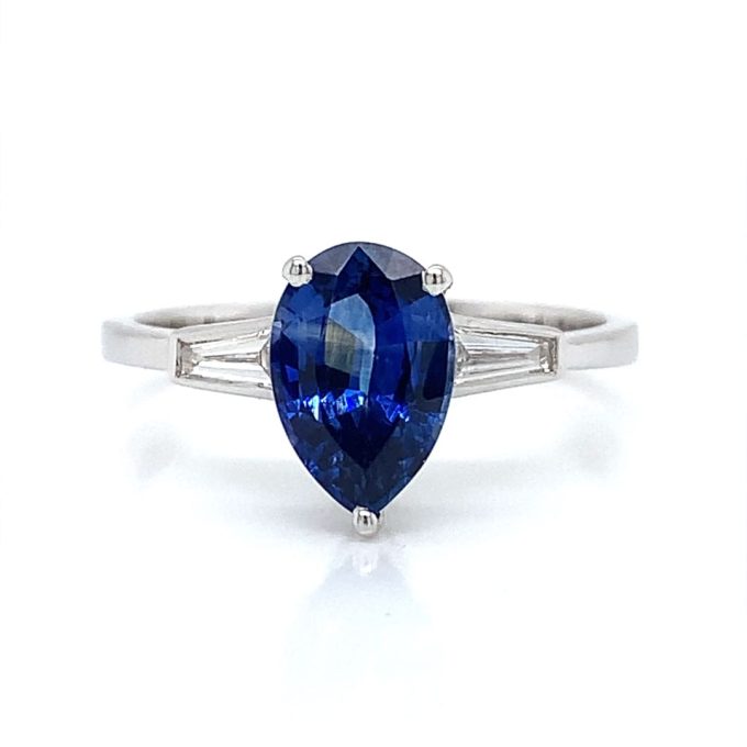 White Gold Pear Cut Sapphire and Diamond Ring