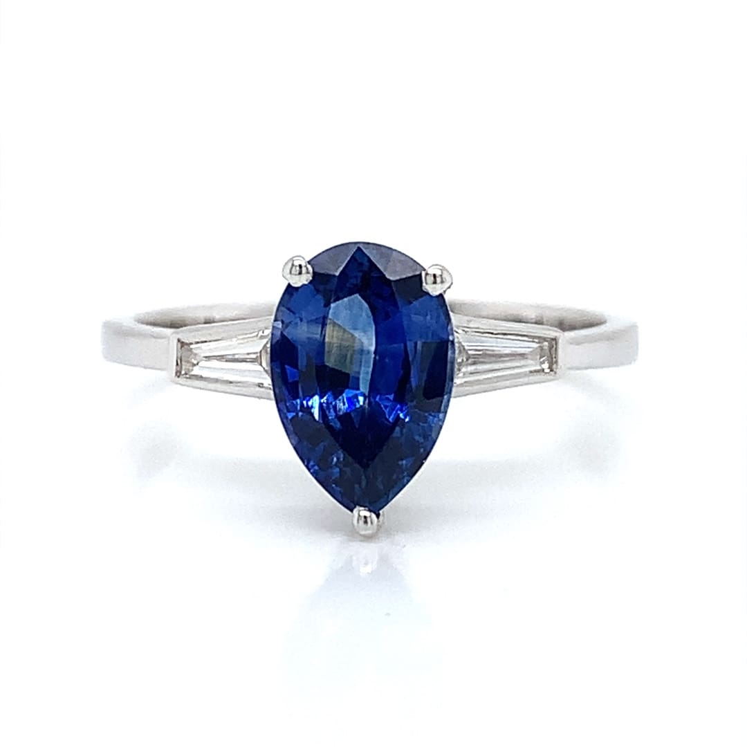 White Gold Pear Cut Sapphire and Diamond Ring