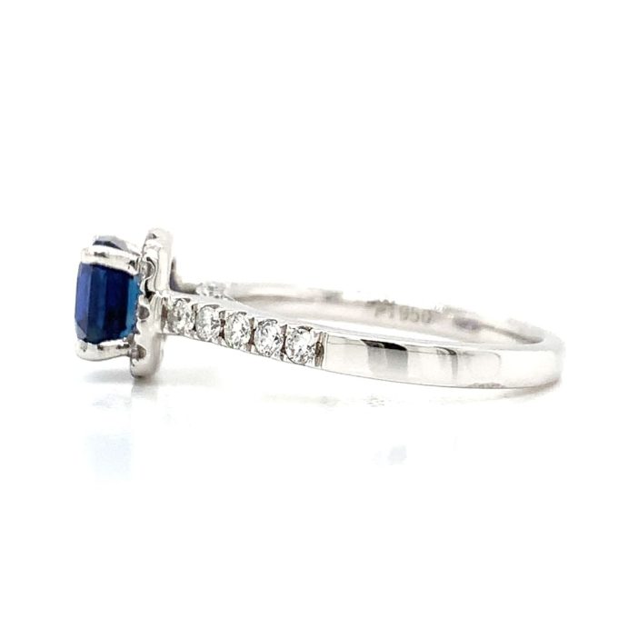 Sapphire and Diamond Halo Platinum ring