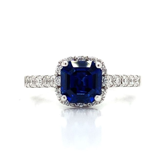 Sapphire and Diamond Halo Platinum ring