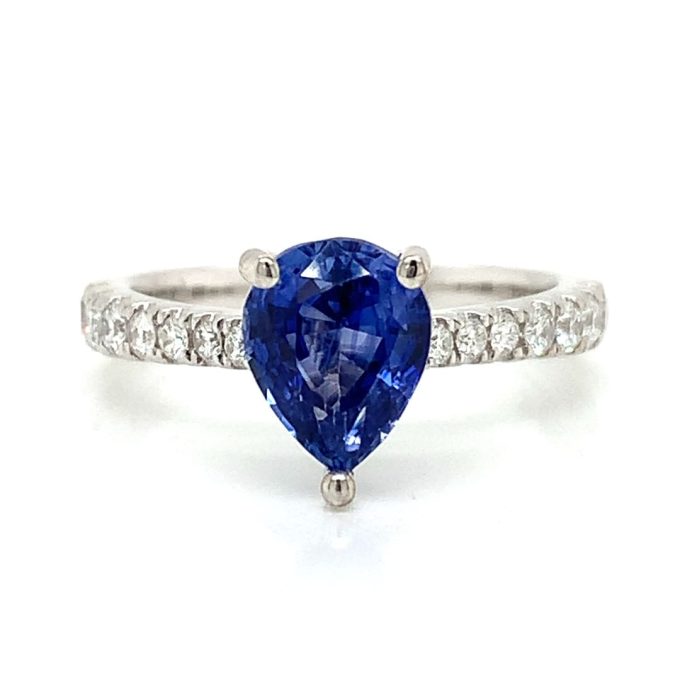 2.05ct Pear Cut Sapphire and Diamond Ring