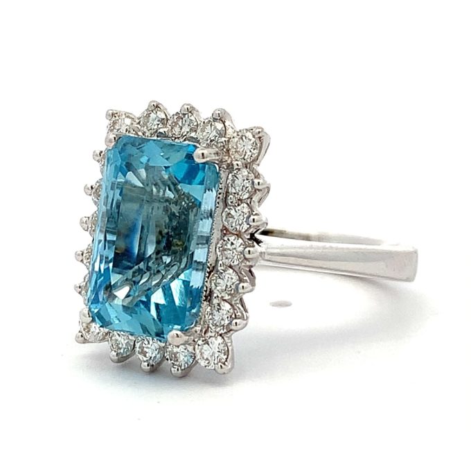 Aquamarine and Diamond Cluster Ring