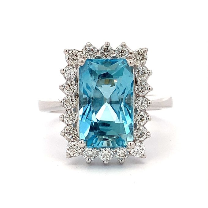 Aquamarine and Diamond Cluster Ring