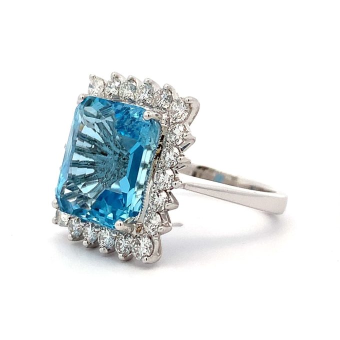 8.14ct Aquamarine and Diamond Cluster Ring