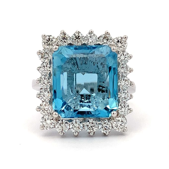 8.14ct Aquamarine and Diamond Cluster Ring