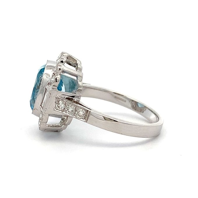 3.47ct Aquamarine and Diamond Cluster Ring