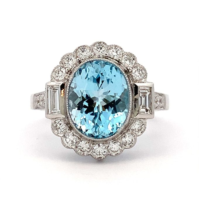 3.47ct Aquamarine and Diamond Cluster Ring