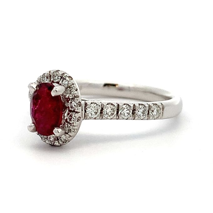 Ruby and Diamond Halo Platinum Ring