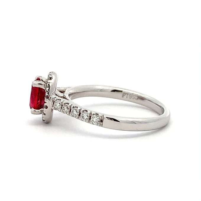 Ruby and Diamond Halo Platinum Ring