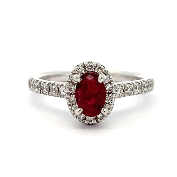 Ruby and Diamond Halo Platinum Ring