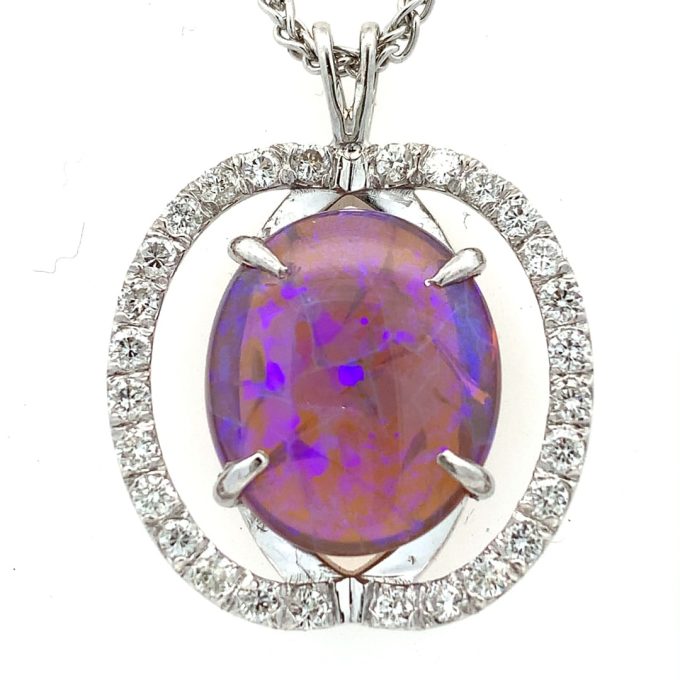 Violet Opal and Diamond White Gold Necklace
