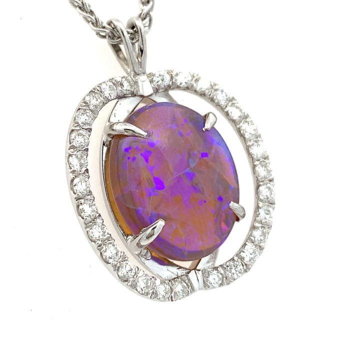Violet Opal and Diamond White Gold Necklace