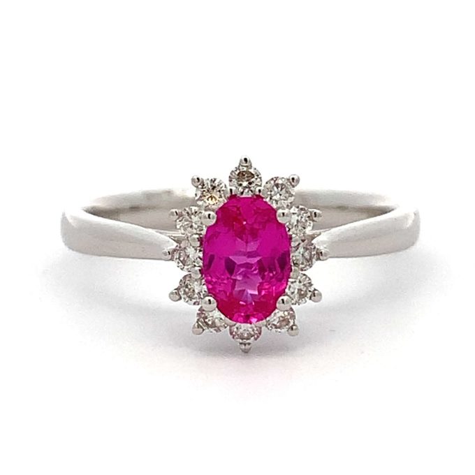 Pink Sapphire and Diamond Cluster