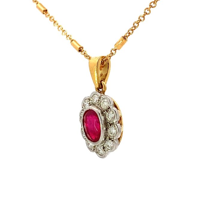 Classic Ruby and Diamond Cluster Necklace