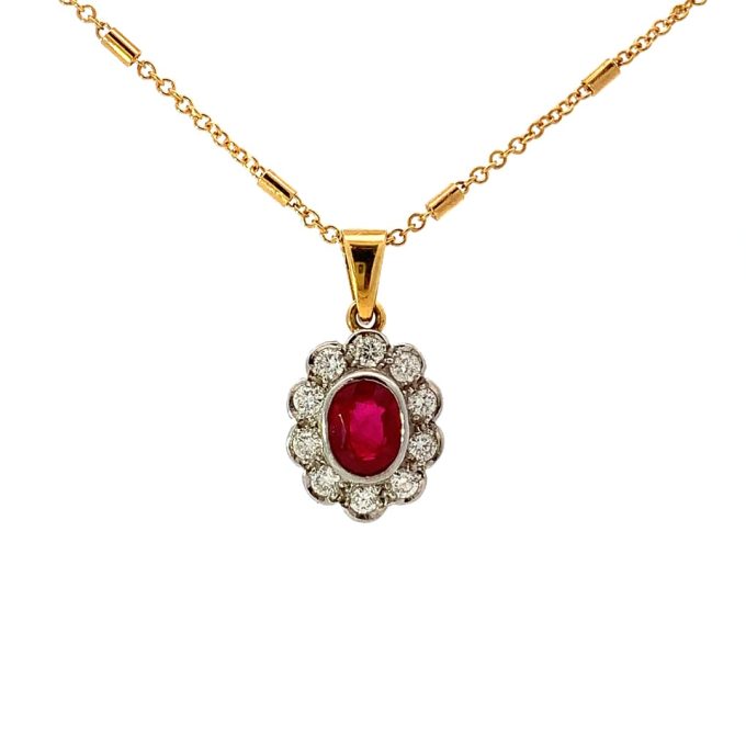 Classic Ruby and Diamond Cluster Necklace