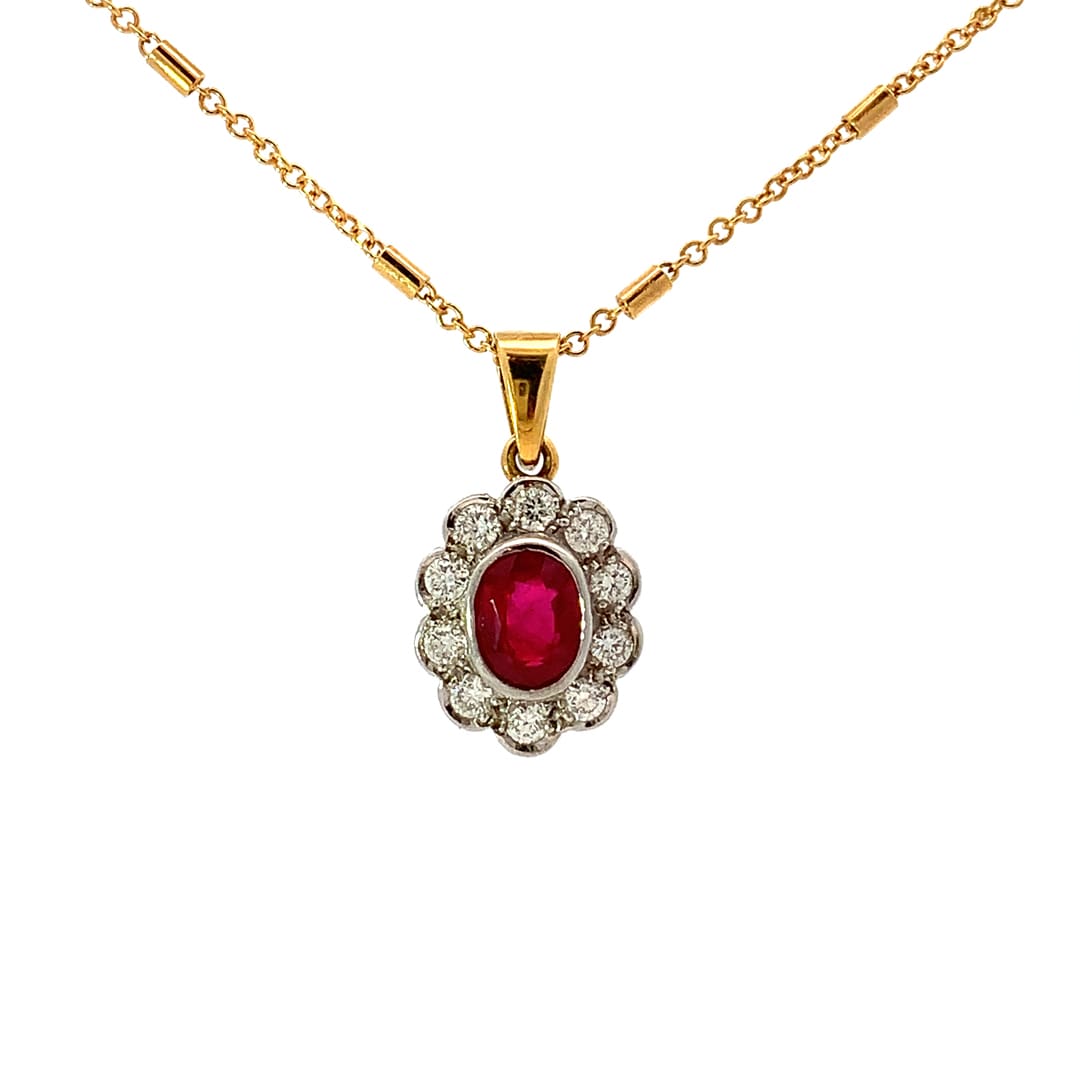 Classic Ruby and Diamond Cluster Necklace