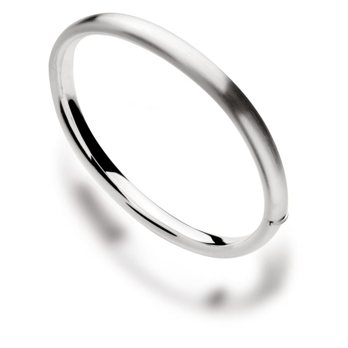 Satin Silver Hinged Bangle by Bastian