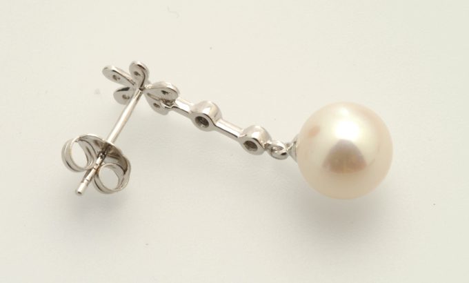 White Gold Pearl and Diamond Drop Earrings