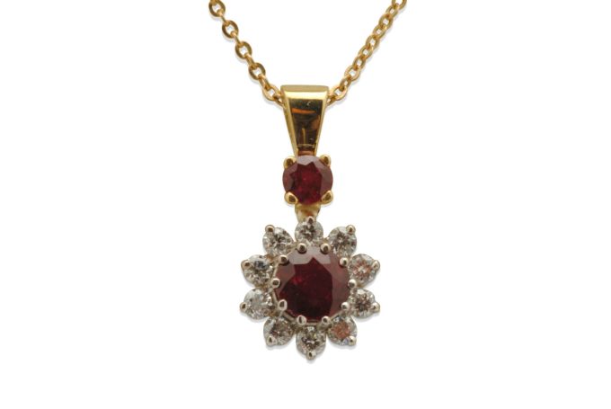 Ruby and Diamond Cluster Necklace